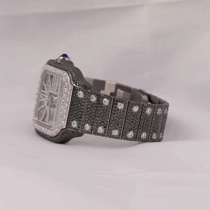 Reloj mecánico cuadrado unisex de lujo con incrustaciones de diamantes, acero inoxidable, cierre desplegable analógico, 44 mm - Product Image 4