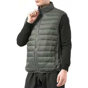 Chaleco Acolchado de Lana Gris para Hombre, con Cuello Alto, Cierre de Cremallera, Largo Regular, Color Sólido, Resistente al Viento, Estilo Invernal - Product Image 4