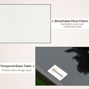 Set da giardino 3 pezzi bianco crema sedia a vela e 2 posti a bilanciere in acciaio con struttura in vetro temperato per il tè all'aperto - Product Image 5