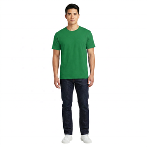 T-shirt décontracté pour homme, vert uni, 100% coton, manches courtes, col rond, coupe classique, jersey tricoté uni - Product Image 2