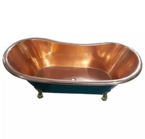 Baignoire autoportante en cuivre à pattes de chat, ovale, martelée, en métal, pour salle de bain domestique adulte - Indian Home Crafts - Product Image 2
