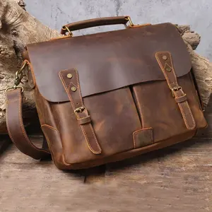 Bolso Mensajero para Portátil de Cuero Genuino, Duradero y Ecológico, de Alta Calidad, Estilo Vintage, Bandolera, Maletín para Viajes de Negocios - Product Image 6