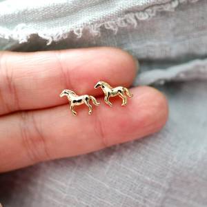 JYOTI GEMS JEWELS 925 Sterling Silver Plated Tiny Horse Stud <b>Earring</b> Bezel Setting 13x10mm Animal Jewelry Cute Minimalist Gift - Product Image 1