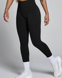 High Waist Full Length Black Knitted Women <b>Leggings</b> Stretchy Breathable Sporty Style All Seasons Seamless Spandex Nylon - Product Image 1