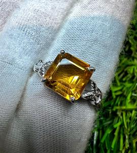 Natural <b>Citrine</b> Asscher Cut 925 Sterling Silver <b>Ring</b> Women's Vintage Gemstone Jewelry Fine <b>Rings</b> Prong Setting Geometric Style - Product Image 5