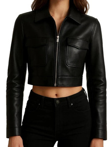 Veste Moto Femme en Cuir PU Tendance avec Col Montant, Fermeture Éclair, Coupe Ajustée Style Motard et Multiples Poches pour l'Automne - Product Image 3