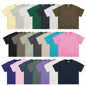 T-shirt tendance pour homme en coton épais, manches courtes, col ample, couleur unie, coupe oversize, avec impression en relief - Product Image 3