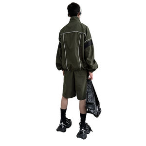 Custom Men Winter Printed Short Jacket Jogger Set 2-Piece Drawstring Nylon Hooded Lightweight <b>Windbreaker</b> Streetwear Tracksuit - Product Image 4