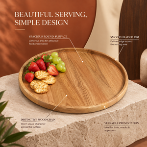 Plateau de service polyvalent en bois de manguier poli avec rebord extérieur surélevé et grain de bois chaud |   Plateau multifonctionnel durable pour fruits - Product Image 4