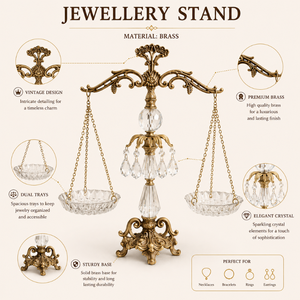 Luxury <b>Crystal</b> Brass Jewelry Stand Balance Scale Display <b>Holder</b> <b>for</b> Earrings Rings <b>Necklaces</b> Bracelets Decorative Home Accent - Product Image 5