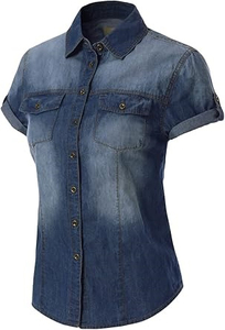 Chaqueta Vaquera de Manga Corta Azul Claro de Alta Calidad para Mujer, Informal, de Algodón Lavado a la Piedra, con Botones al Frente, Top de Verano, Corte Regular 2026 - Product Image 3