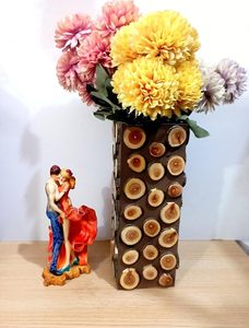 Handcrafted <b>Wooden</b> Log <b>Slice</b> Vase Rustic Decorative Flower Holder - Product Image 4