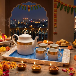 Handcrafted Unique Mother of Pearl <b>Set</b> 3 <b>Serving</b> Tray Coffee <b>Serving</b> Tray Best Diwali Gifts from Vietnam Factory - Product Image 4