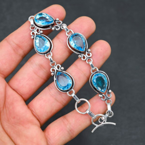 Striking for Blue Topaz <b>Bracelet</b> in 925 Sterling Silver Teardrop Cut Gemstone <b>Adjustable</b> Handmade Jewelry for Women Party Gift - Product Image 2