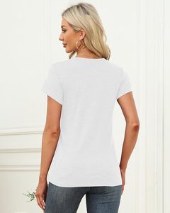 Women <b>White</b> Crew Neck Short Sleeve T-<b>Shirt</b> <b>Slim</b> <b>Fit</b> Casual Solid Color Jersey Knitted 100% Cotton Breathable Spring Summer Wear - Product Image 6