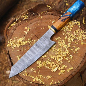 Nuevo Diseño, Cuchillo de Chef Hecho a Mano, Estilo Japonés, Acero de Damasco al Carbono, Hoja Afilada de 8 Pulgadas, Ambidiestro, Madera de Olivo - Product Image 1