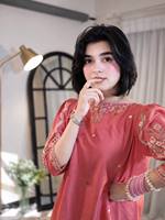 Ensemble Kurta rose brodé pour femmes avec pantalon palazzo, coupe ample, tenue traditionnelle indienne et pakistanaise, toutes saisons