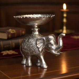 Statue d'éléphant artisanale en métal moulé avec bol à fleurs festonné, centre de table décoratif pour salon, décoration festive - Product Image 2