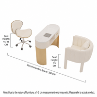 Station de manucure de luxe avec plateau en marbre, cadre en métal doré, table et chaise individuelles, mobilier de poste de travail pour technicien de beauté en salon de beauté