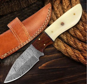 Cuchillo de Caza Imperial Enterprises de Acero de Damasco de Grado Industrial con Hoja de Punta Caída, Mango de Cuero y Funda de Cuero - Product Image 5