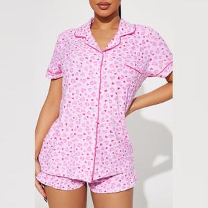 Conjunto de Pijamas de Alta Calidad para Mujer, Cómodo para el Hogar, Invierno y Verano, con Solapa, Cierre de Botón, Cordón Ajustable y Estampado Corto - Product Image 3