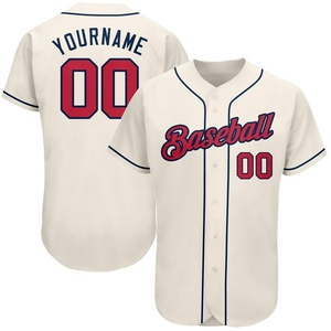 Wholesale Direct Manufacturing Industry Custom Cream Red-Navy Authentic Baseball Jersey - Product Image 2