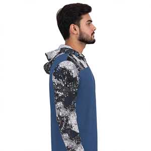 Men's Heat-Transfer Printed <b>Long</b> <b>Sleeve</b> Pullover Hoodie Quick Dry Breathable UPF 50 Fishing Wear 100% Polyester <b>Blue</b> Gray - Product Image 3