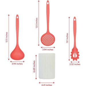 Ensemble de 8 ustensiles de cuisine en nylon antiadhésif avec support, comprenant écumoire, cuillère à spaghetti, spatule, louche et autres ustensiles - Product Image 3