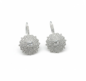 Pendientes de flor con diamante cultivado en laboratorio y diamante tipo cojín, de plata de ley 925 y oro macizo de 10K 14K - Product Image 1