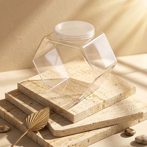 Clear PET Hexagon Shape Transparent <b>Plastic</b> Candy Storage <b>Jar</b> Screw <b>Lid</b> Food Snacks Pavico Brand Custom Logo Vietnam Factory - Product Image 2