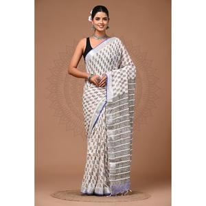 Elegante Saree de Lino Estampado con Blusa de Lino para una Moda Atemporal, Tela Ligera y Elegante, Disponible en Grandes Cantidades - Product Image 3