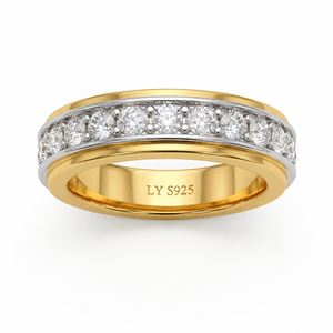 Eternity Band <b>Ring</b> 925 Silver Plated 18K <b>Gold</b> Plated Rhodium Plated Rose <b>Gold</b> Plated Moissanite Round Pave <b>Set</b> - Product Image 2
