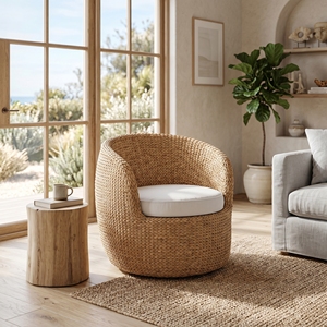 Fauteuil Grenoble en rotin avec structure Subaliu, tressage Pitrit, coussin en tissu SR 10 Stone, mobilier d'extérieur haut de gamme - Product Image 1