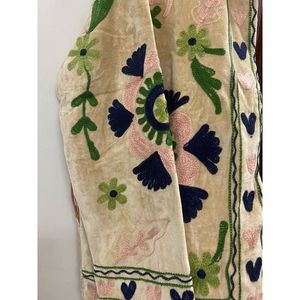 Hand Embroidered Velvet Knitted Cotton <b>Jacket</b> <b>Women</b> Mandarin Collar Full Sleeve Floral Pattern Open Front Prairie Winter/<b>Spring</b> - Product Image 3