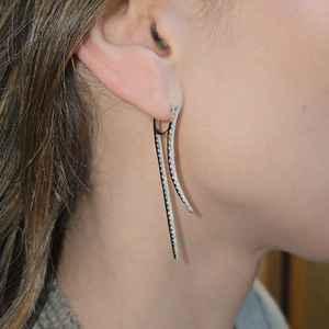 Boucles d'oreilles longues à double rangée de moissanite taille ronde, en argent 925, bijoux fins pour femme, cadeau de fiançailles - Product Image 2