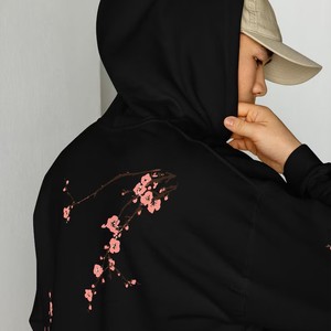 Sudadera con Capucha Unisex, Estampado Floral de Flores de Cerezo, Diseño con Bolsillo, Corte Regular, Ropa Casual de Otoño, Forro Polar, 100% Algodón - Product Image 4