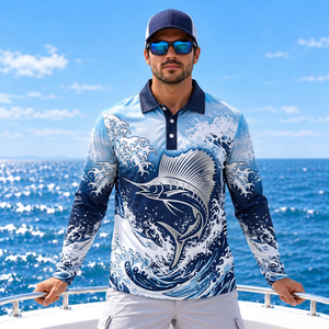 Polo de pêche personnalisé à manches longues pour hommes, polos de pêche UPF pour équipes de pêcheurs et détaillants - Product Image 2