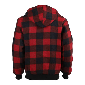 Sweat-shirt à capuche zippé à carreaux rouges et noirs, coupe classique, vêtement d'hiver décontracté, tissu en flanelle 100% coton - Product Image 6