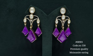 Pendientes colgantes de moissanita 08901, pendientes de latón chapados en oro con corte esmeralda para mujer, joyería para bodas y fiestas. - Product Image 3