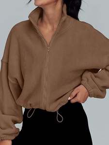 Vestes en polaire décontractées pour femmes automne/hiver, sweat-shirts zippés surdimensionnés à manches longues, longueur normale, écologiques - Product Image 5