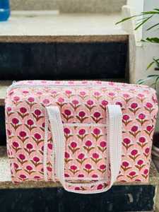 Sac de voyage matelassé en polyester à motif floral VEER HANDIRCRAFTS QB-006, doublure en coton, grande capacité, fermeture éclair - Product Image 2