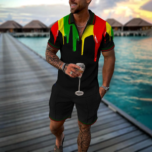 Conjunto Deportivo de Verano para Hombre con Estampado 3D, Camiseta Polo con Cierre y Pantalones Cortos, 2 Piezas, Estilo Geométrico, Ropa para Vacaciones - Product Image 2