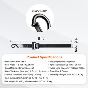 Correas de Amarre con Trinquete Premium, Paquete de 4, con Asas Acolchadas, Resistencia Máxima a la Rotura de 5208 lb, 1.6'' x 8'', Correas de Sujeción con Trinquete - Product Image 2