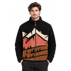 Men's Stand Collar Sherpa <b>Lined</b> Windproof Casual Winter <b>Fleece</b> <b>Jacket</b> with Zipper Closure Customizable Logo & Colors - Product Image 2