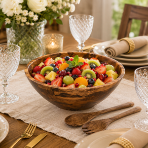Juego de Ensaladera de Madera de Acacia Premium con Cuchara y Tenedor de Madera, Tazón para Servir Hecho a Mano, Ecológico, para Cocina y Comedor - Product Image 3