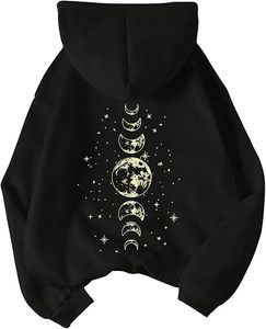 Sudadera con Capucha Oversize de Fase Lunar Negra con Diseño Bordado 100% Algodón Moda Casual Streetwear - Product Image 3