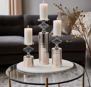 Elegant Stainless Steel Candle Stand Set With <b>Crystal</b> Accents For Home Decoration At <b>Cheap</b> Price - Product Image 1