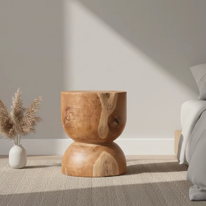 Tabouret de salon en teck d'inspiration scandinave avec finition écologique pour appartement, salon, villa et intérieurs commerciaux - Product Image 4