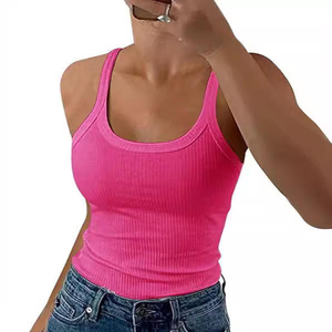 Débardeur côtelé sexy personnalisé pour femme, coupe ajustée, tricoté, dos nu, à fines bretelles, style camisole, gilet d'extérieur tendance, coupe ajustée classique - Product Image 3