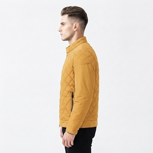 Men's <b>Quilted</b> Nylon Style Bomber <b>Jacket</b> Diamond <b>Pattern</b> Full Zip Casual Wear - Product Image 4
